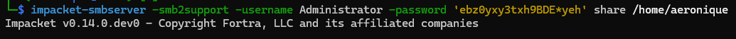 impacket-smbserver started and listening for connections