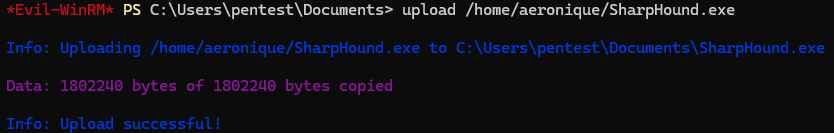 Uploading SharpHound.exe to the target through evil-winrm