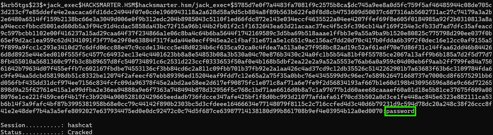 Hashcat cracking the jack_exec ticket