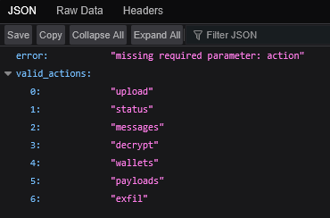api.php returning its full list of valid actions inside a JSON error