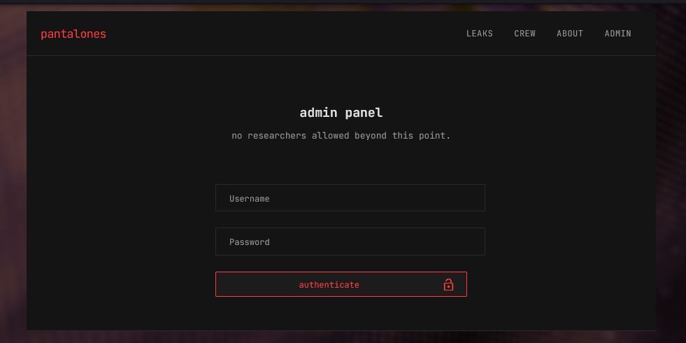 The pantalones admin login panel